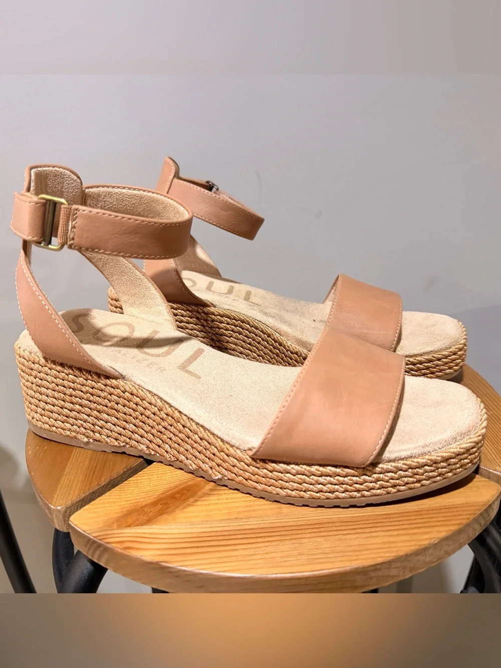 SOUL Naturalizer Neutral Tan Woven Espadrille Platform Sandals